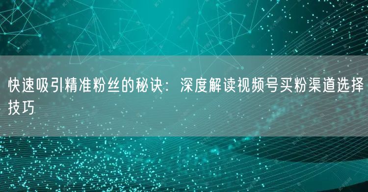 快速吸引精准粉丝的秘诀：深度解读视频号买粉渠道选择技巧