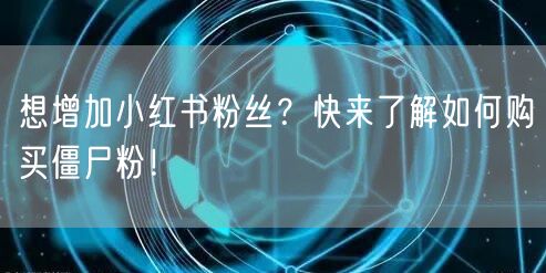 想增加小红书粉丝？快来了解如何购买僵尸粉！