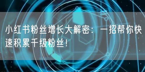 小红书粉丝增长大解密：一招帮你快速积累千级粉丝！