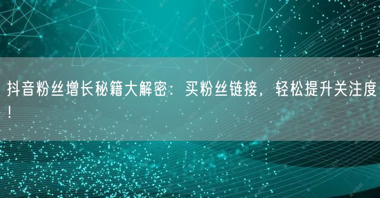 抖音粉丝增长秘籍大解密：买粉丝链接，轻松提升关注度！