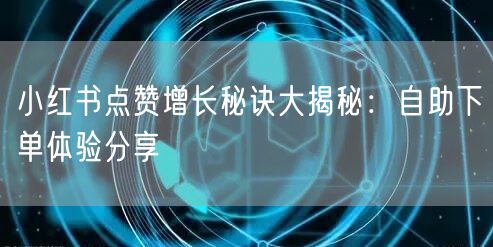 小红书点赞增长秘诀大揭秘：自助下单体验分享
