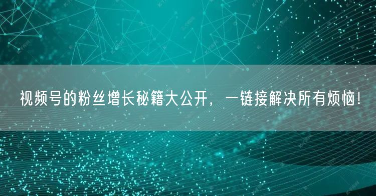 视频号的粉丝增长秘籍大公开，一链接解决所有烦恼！